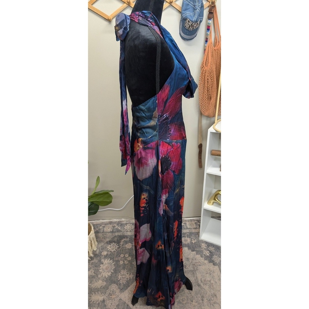 The Drop Dress Size S Slim Cowl Neck Maxi Dress Big Multi Floral Halter NEW - Picture 5 of 6